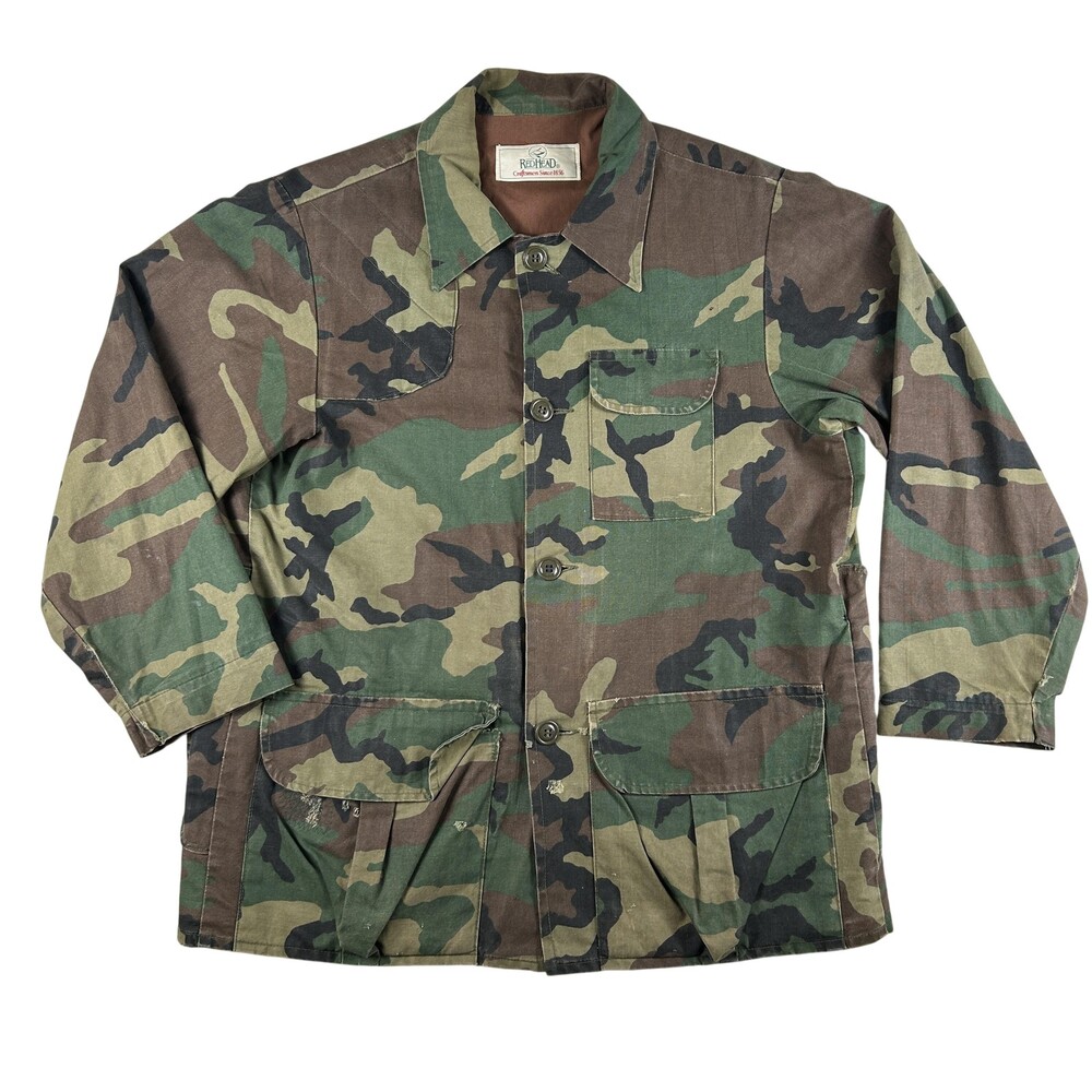 Vintage RedHead Jacket Mens Large Camo Canvas Hunting Field Coat Lined Pockets